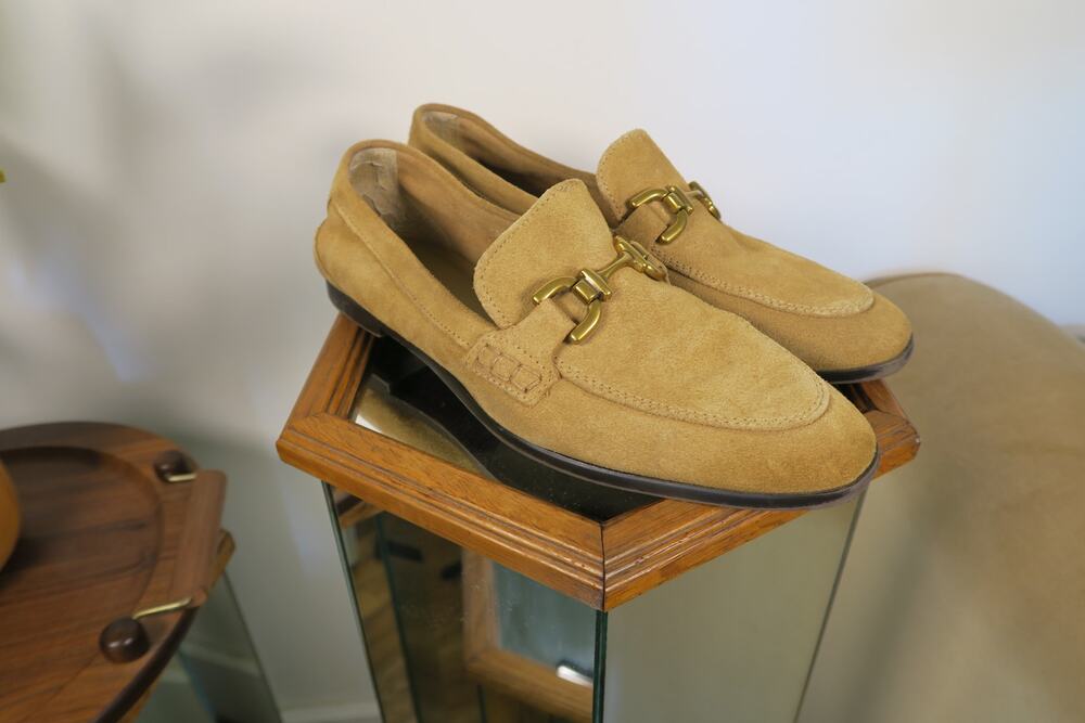 Zara Tan Suede Horsebit Buckle Loafers